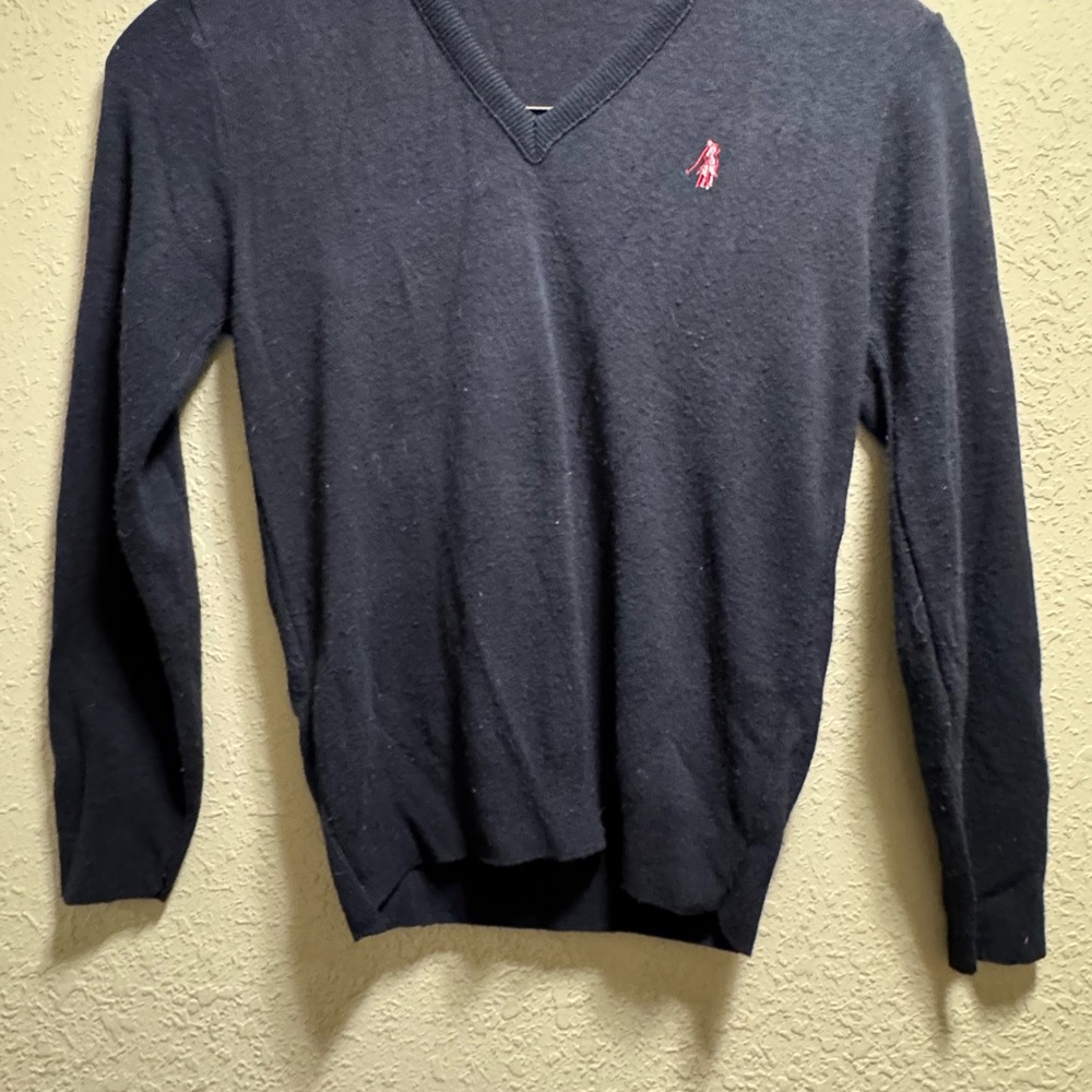 Polo Ralph Lauren Black V-Neck Sweater with Pink Logo